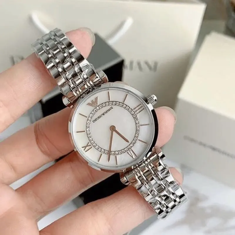 Emporio Armani Classic MOP Dial Silver-tone Ladies Watch- AR1908